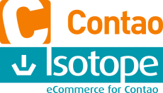 Logo Contao, darunter das Logo von Isotope eCommerce, der Webshop-Lösung für Contao.