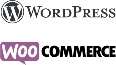 Logo WORDPRESS, darunter das Logo von WOOCOMMERCE